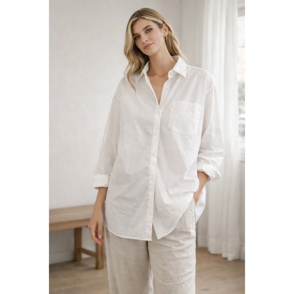 Jenni Kayne Tops - Jenni Kayne White 100% Cotton Oversized Button Down Shirt XXL 553-6941-B21